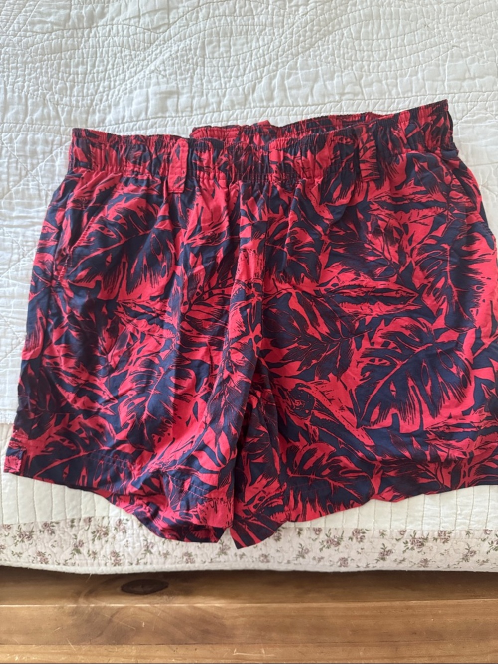 Columbia Red and Navy Tropical Leaf Swim Trunks